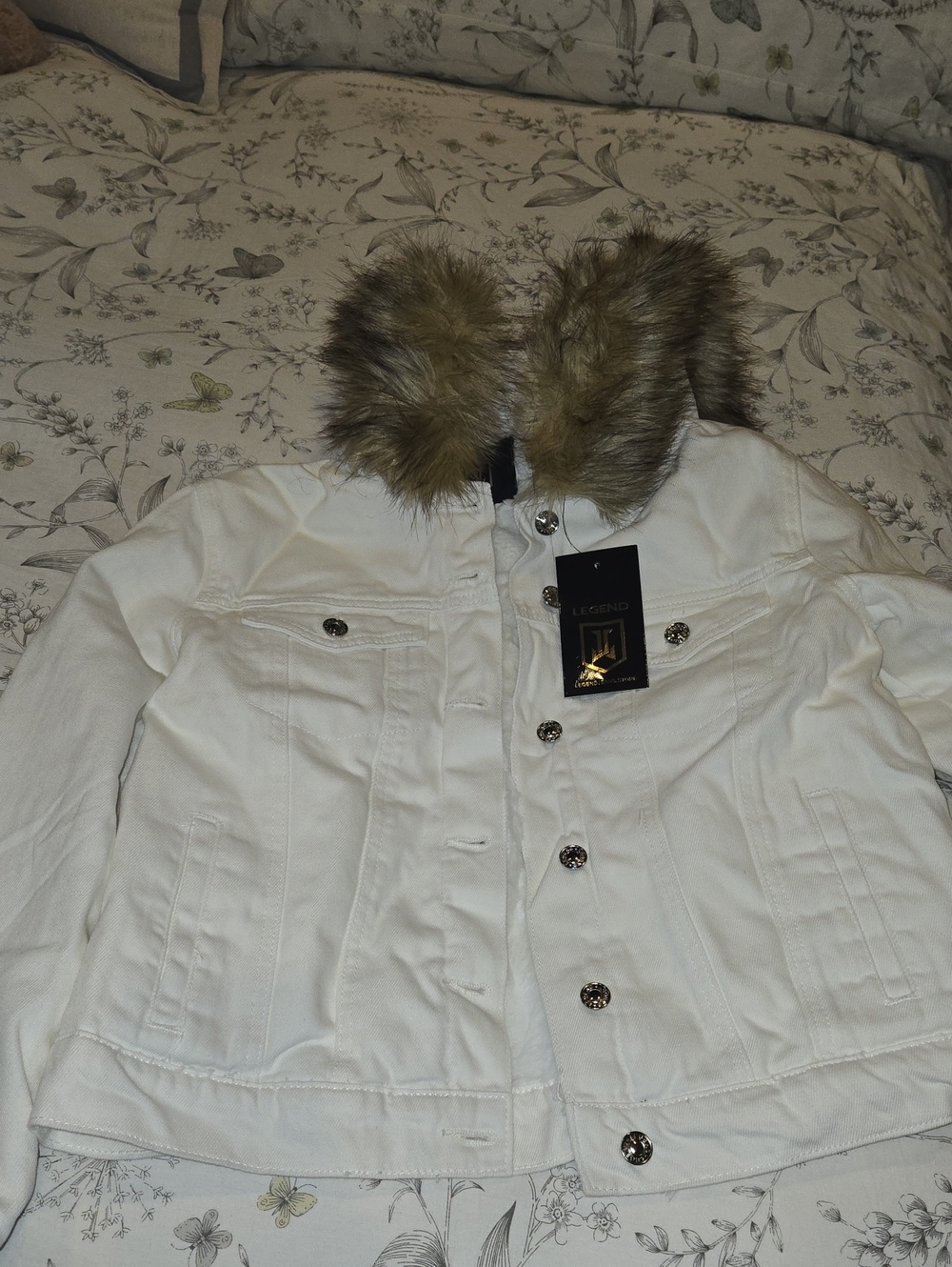 White Women's Faux Fur Collar Jacket Denim